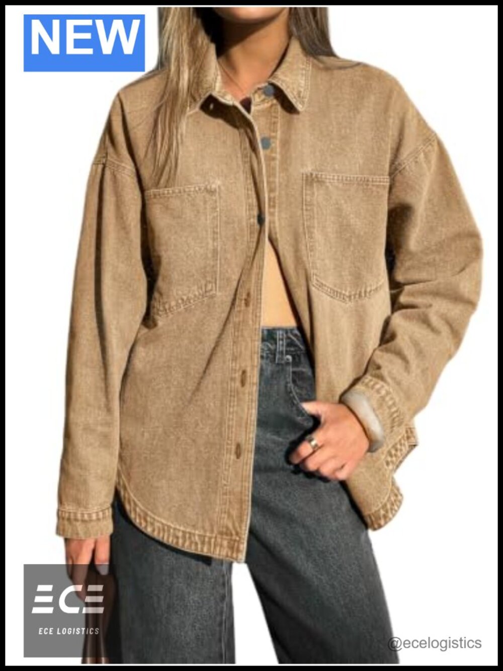 Oversized Long Sleeve Button Down Denim Shirt Distressed Jean Jacket